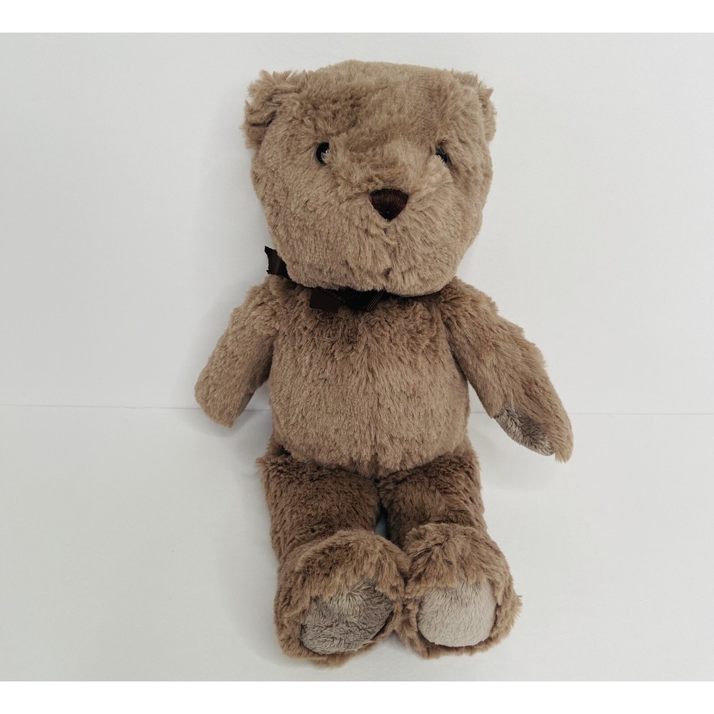 Pottery Barn Kids PBK Brown Teddy Bear Ribbon Stuffed Plush Beanie Lovey 12"